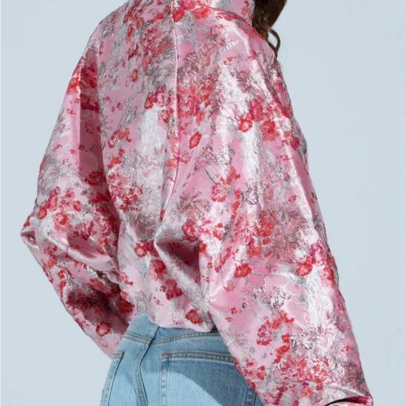 AKIRA Floral Brocade Pink Jacket - Picture 2 of 3